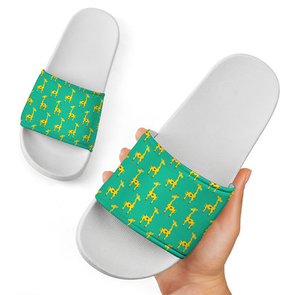 Cute Cartoon Giraffe Pattern Print White Slide Sandals