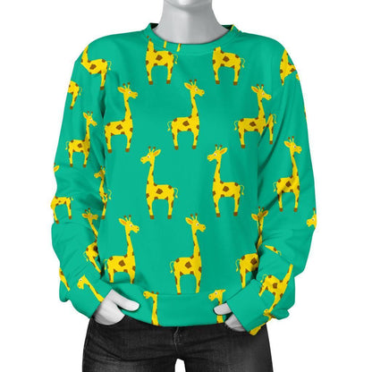 Cute Cartoon Giraffe Pattern Print Women's Crewneck Sweatshirt GearFrost