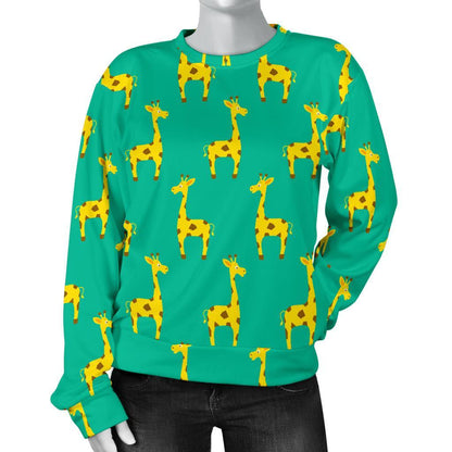 Cute Cartoon Giraffe Pattern Print Women's Crewneck Sweatshirt GearFrost