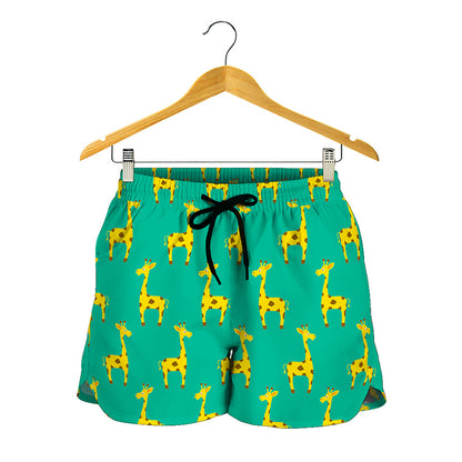 Cute Cartoon Giraffe Pattern Print Women's Shorts
