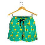 Cute Cartoon Giraffe Pattern Print Women's Shorts