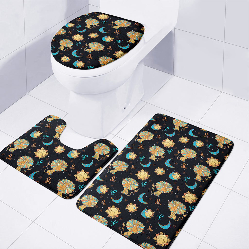 Cute Cartoon Leo Pattern Print 3 Piece Bath Mat Set