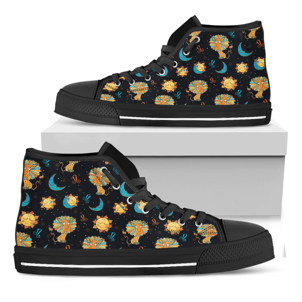 Cute Cartoon Leo Pattern Print Black High Top Shoes