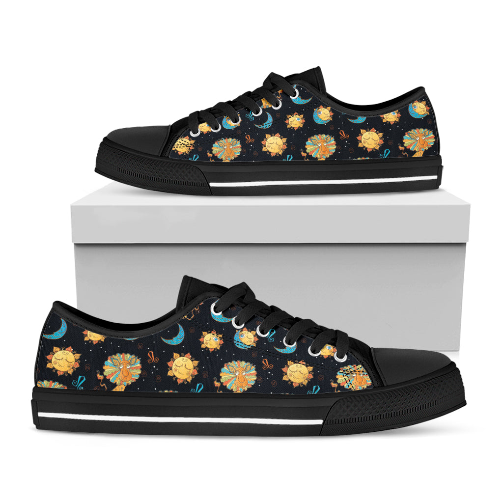 Cute Cartoon Leo Pattern Print Black Low Top Shoes