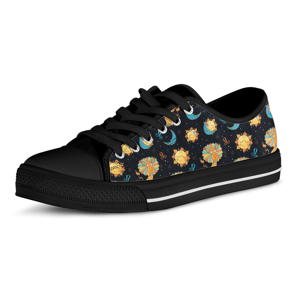 Cute Cartoon Leo Pattern Print Black Low Top Shoes