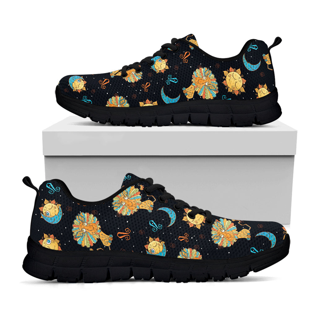Cute Cartoon Leo Pattern Print Black Sneakers