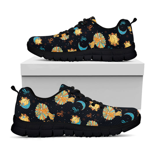 Cute Cartoon Leo Pattern Print Black Sneakers
