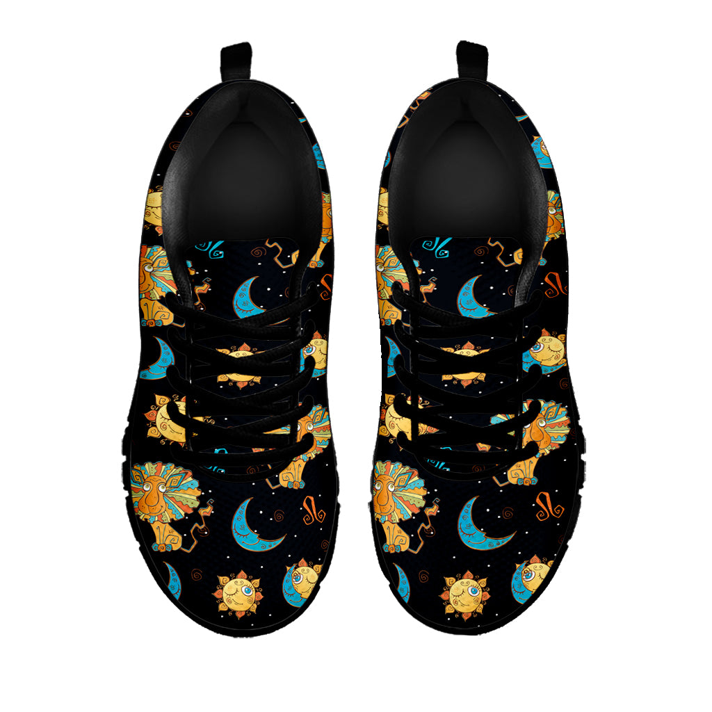 Cute Cartoon Leo Pattern Print Black Sneakers