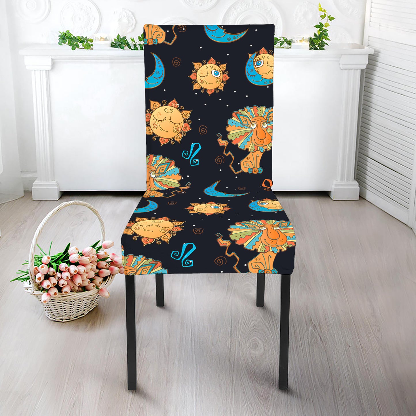 Cute Cartoon Leo Pattern Print Dining Chair Slipcover