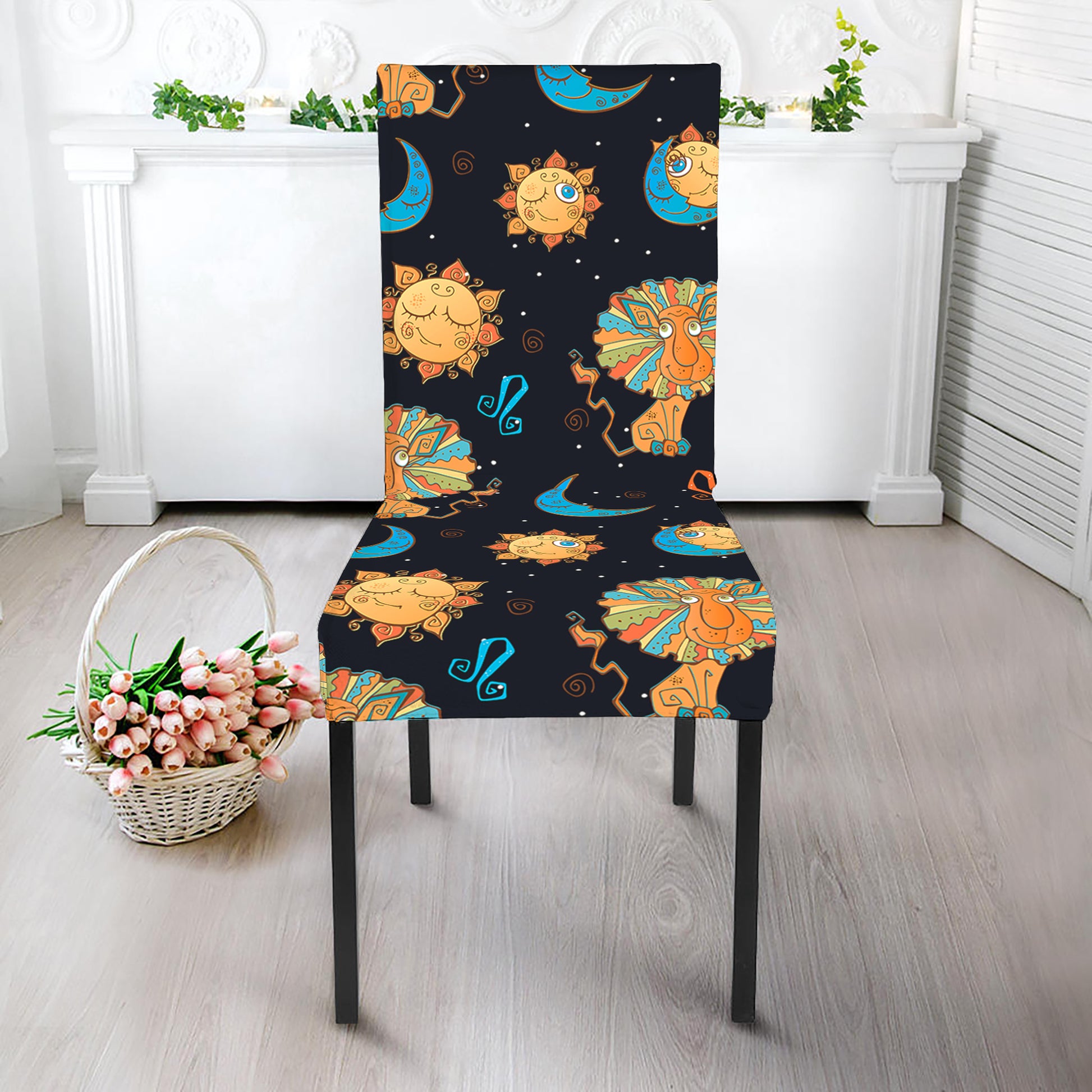 Cute Cartoon Leo Pattern Print Dining Chair Slipcover