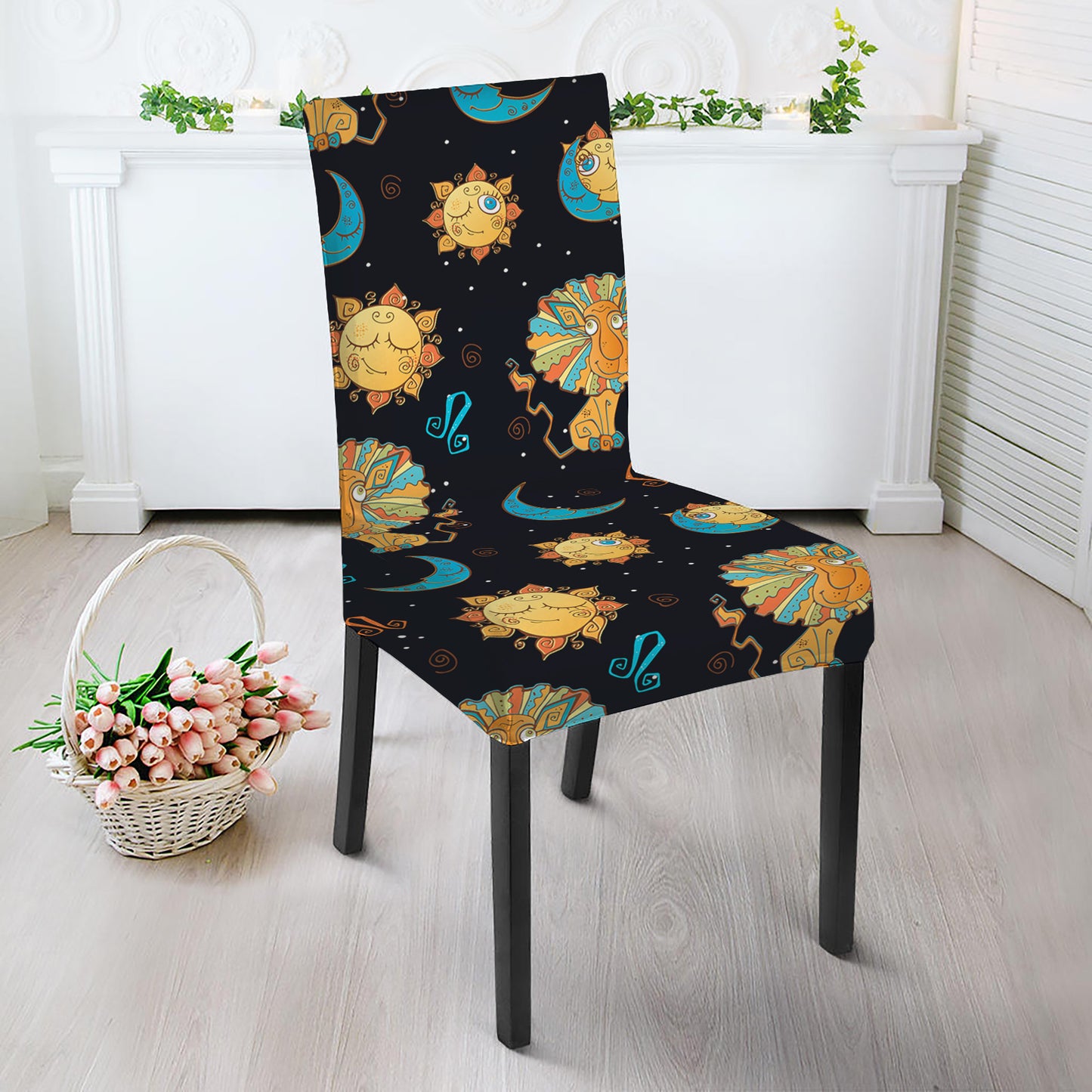 Cute Cartoon Leo Pattern Print Dining Chair Slipcover