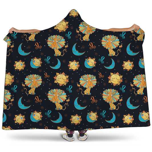 Cute Cartoon Leo Pattern Print Hooded Blanket
