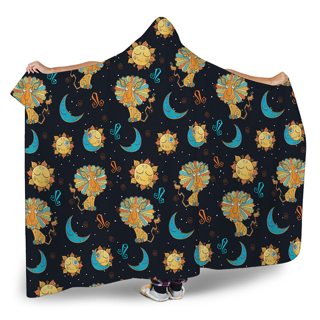 Cute Cartoon Leo Pattern Print Hooded Blanket