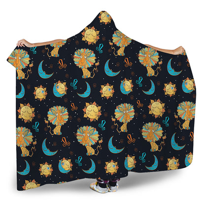 Cute Cartoon Leo Pattern Print Hooded Blanket