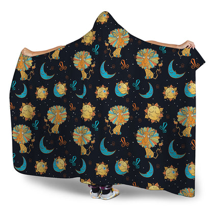 Cute Cartoon Leo Pattern Print Hooded Blanket