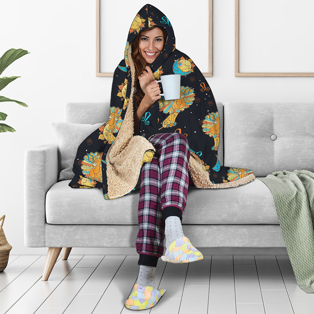 Cute Cartoon Leo Pattern Print Hooded Blanket