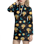 Cute Cartoon Leo Pattern Print Hoodie Dress