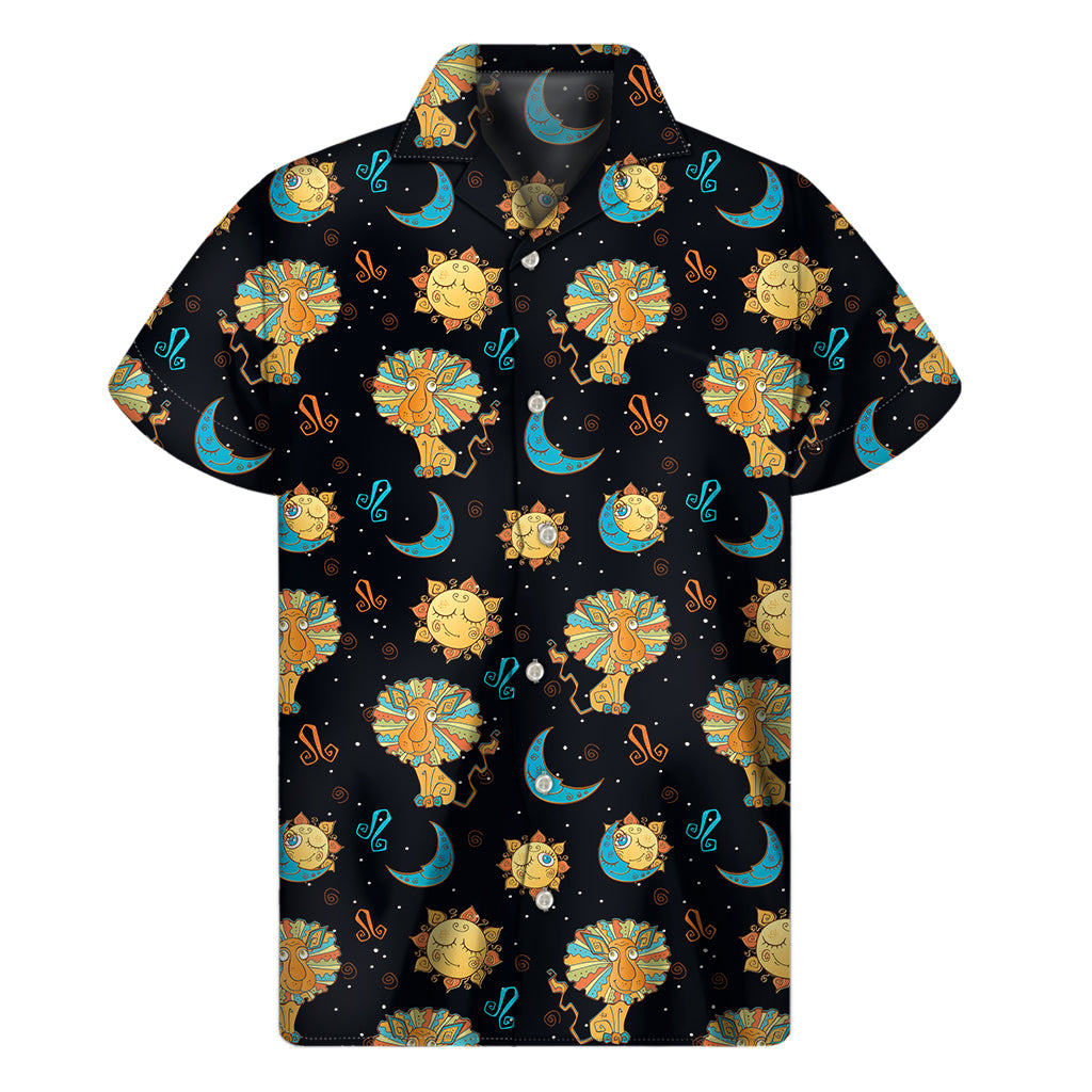 Cute Cartoon Leo Pattern Print Men's Short Sleeve Shirt