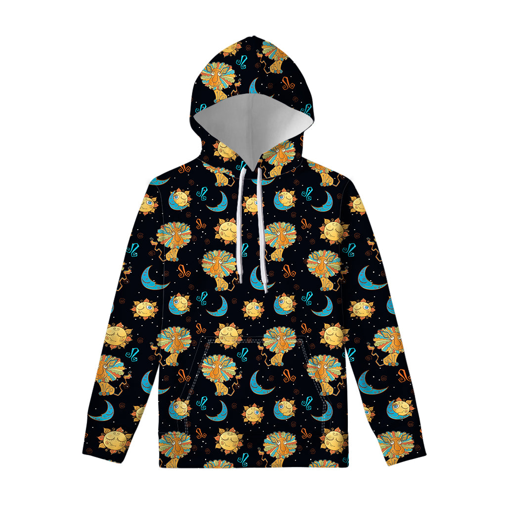 Cute Cartoon Leo Pattern Print Pullover Hoodie