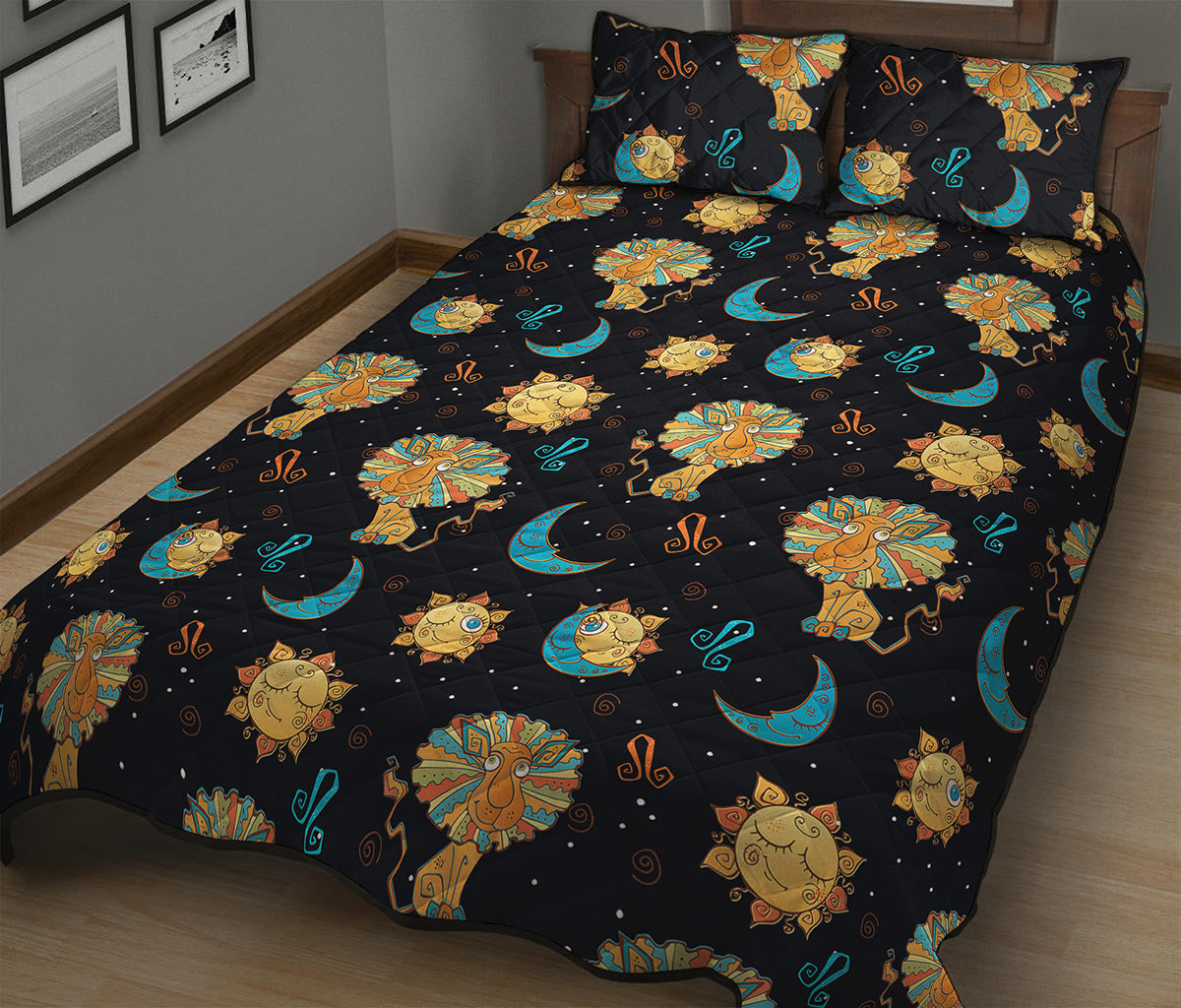 Cute Cartoon Leo Pattern Print Quilt Bed Set
