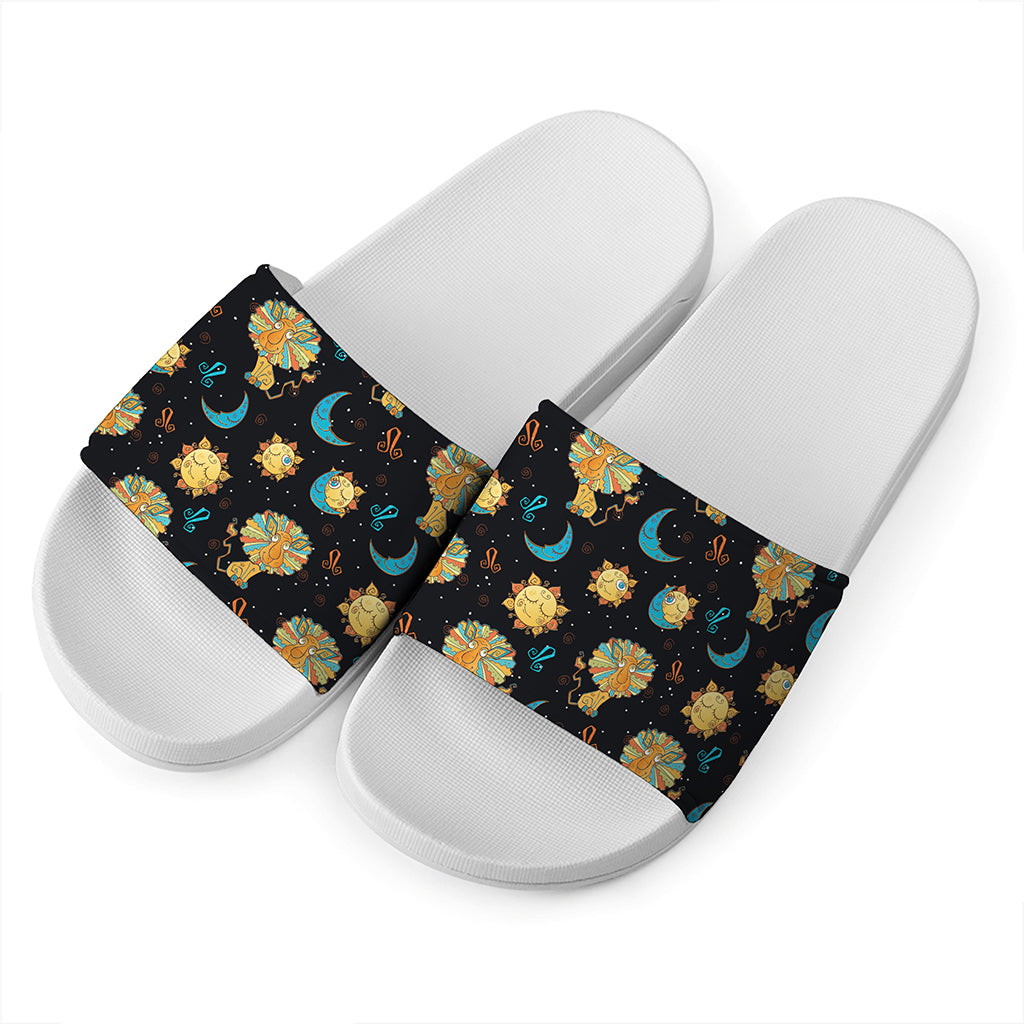 Cute Cartoon Leo Pattern Print White Slide Sandals