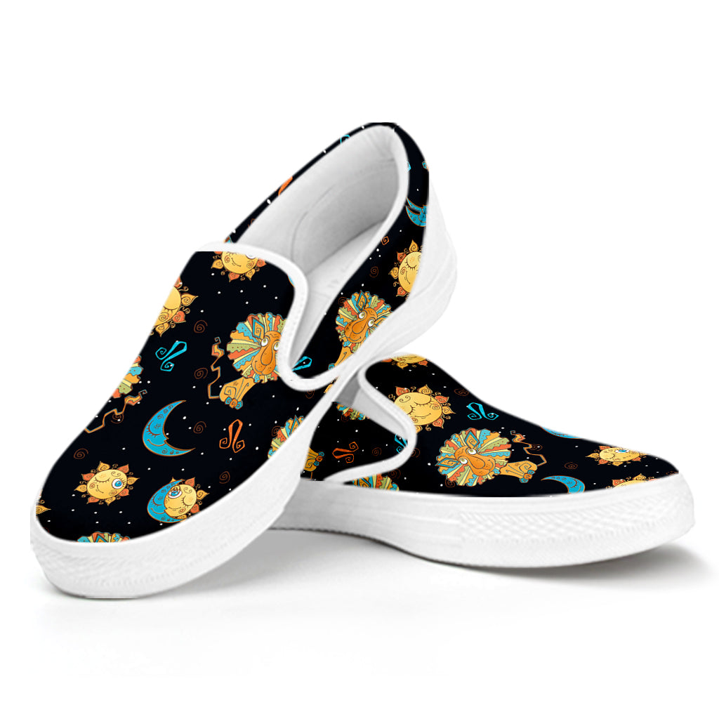 Cute Cartoon Leo Pattern Print White Slip On Shoes