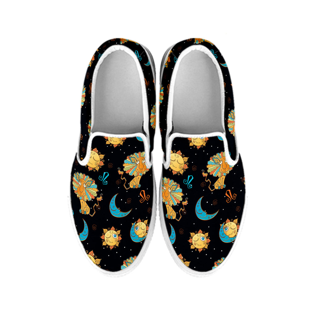 Cute Cartoon Leo Pattern Print White Slip On Shoes