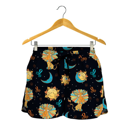 Cute Cartoon Leo Pattern Print Women's Shorts