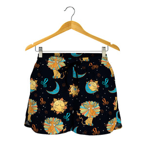 Cute Cartoon Leo Pattern Print Women's Shorts