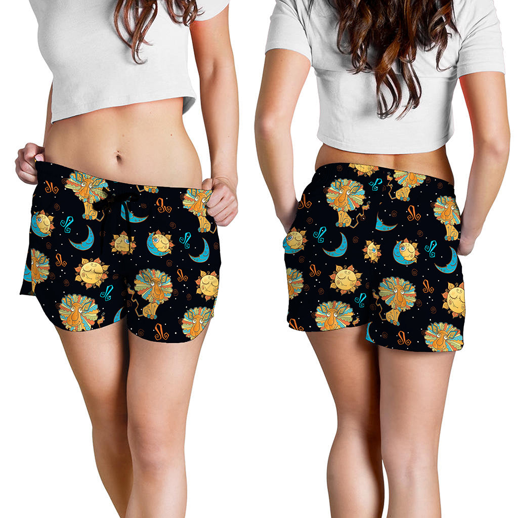 Cute Cartoon Leo Pattern Print Women's Shorts