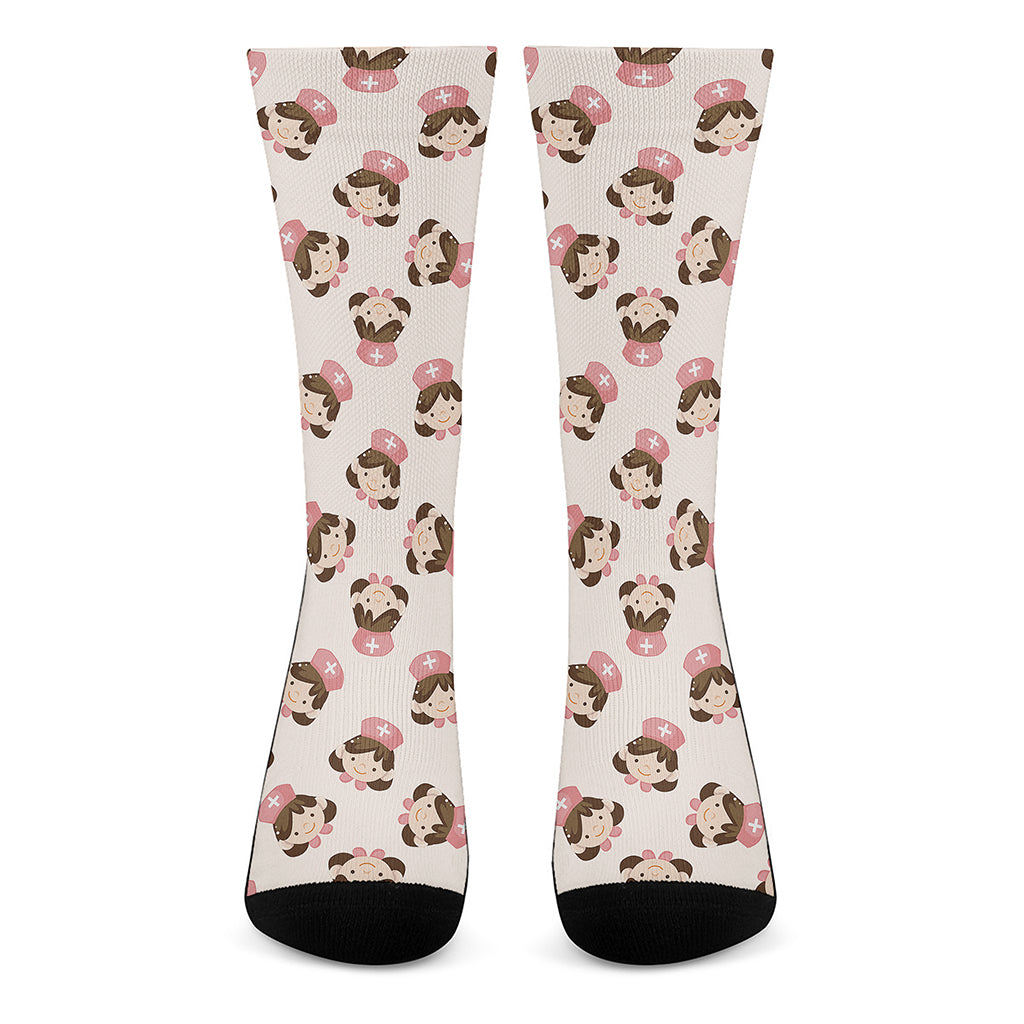 Cute Cartoon Nurse Pattern Print Crew Socks