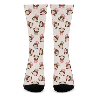 Cute Cartoon Nurse Pattern Print Crew Socks