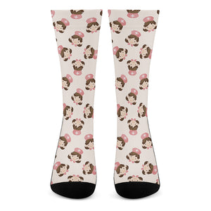 Cute Cartoon Nurse Pattern Print Crew Socks