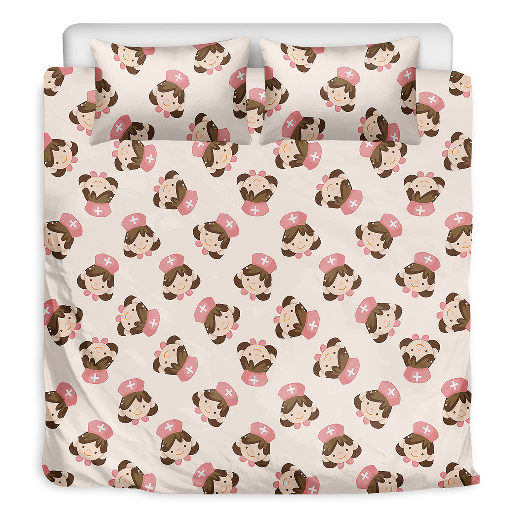 Cute Cartoon Nurse Pattern Print Duvet Cover Bedding Set