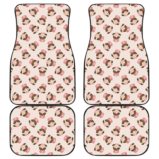 Cute Cartoon Nurse Pattern Print Front and Back Car Floor Mats
