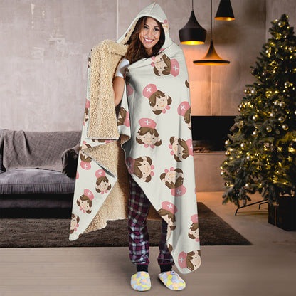 Cute Cartoon Nurse Pattern Print Hooded Blanket