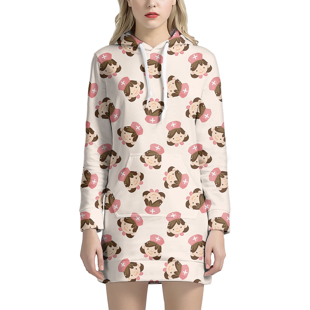 Cute Cartoon Nurse Pattern Print Hoodie Dress