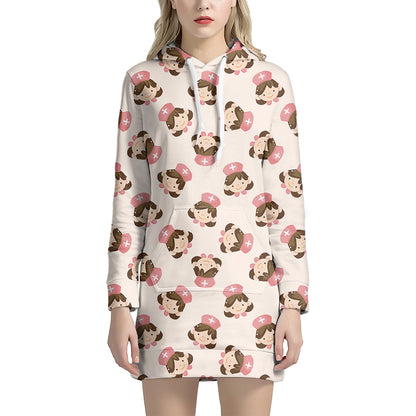 Cute Cartoon Nurse Pattern Print Hoodie Dress