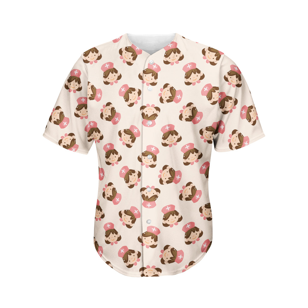 Cute Cartoon Nurse Pattern Print Men's Baseball Jersey
