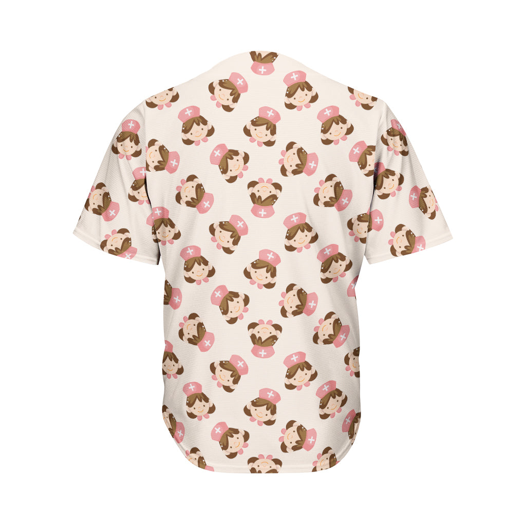Cute Cartoon Nurse Pattern Print Men's Baseball Jersey