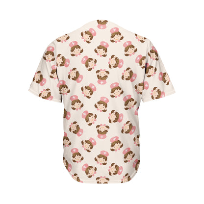 Cute Cartoon Nurse Pattern Print Men's Baseball Jersey