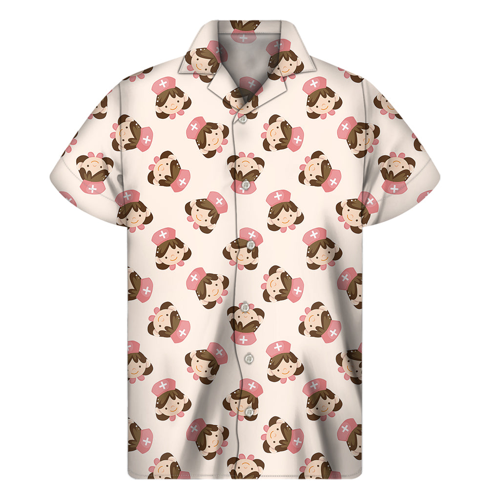 Cute Cartoon Nurse Pattern Print Men's Short Sleeve Shirt