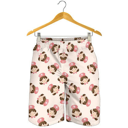 Cute Cartoon Nurse Pattern Print Men's Shorts