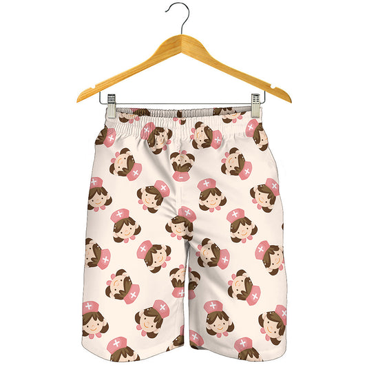 Cute Cartoon Nurse Pattern Print Men's Shorts