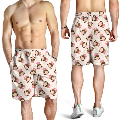 Cute Cartoon Nurse Pattern Print Men's Shorts