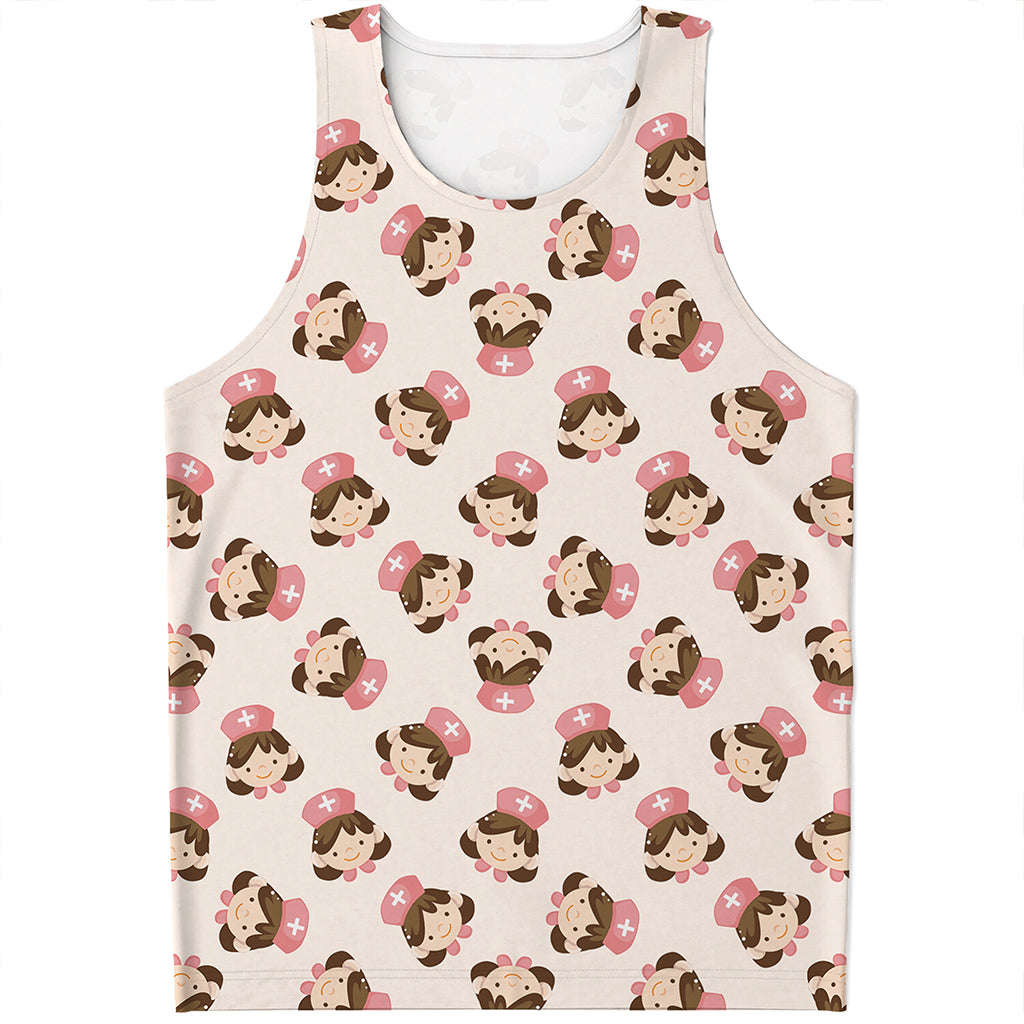 Cute Cartoon Nurse Pattern Print Men's Tank Top