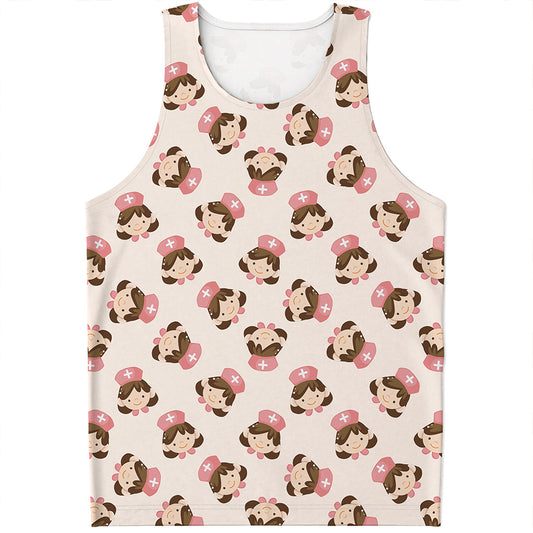 Cute Cartoon Nurse Pattern Print Men's Tank Top
