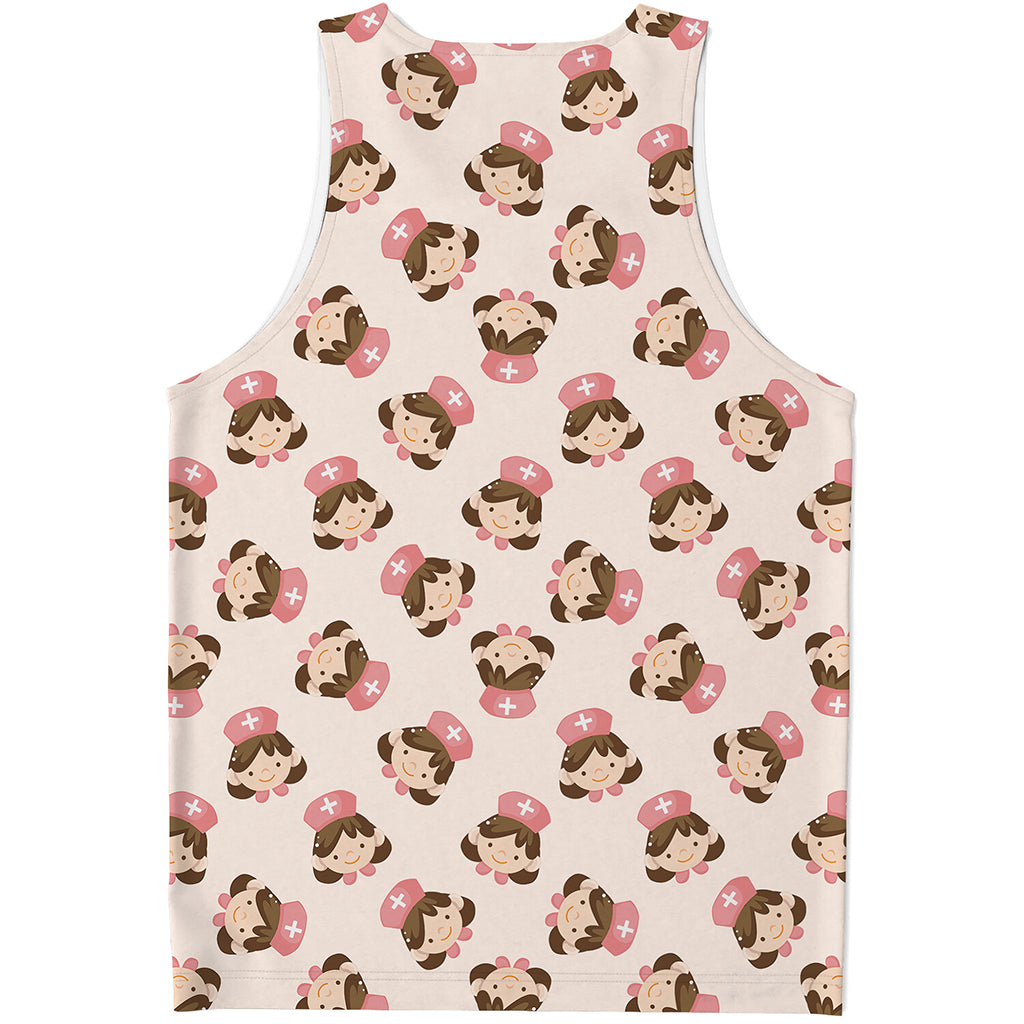 Cute Cartoon Nurse Pattern Print Men's Tank Top
