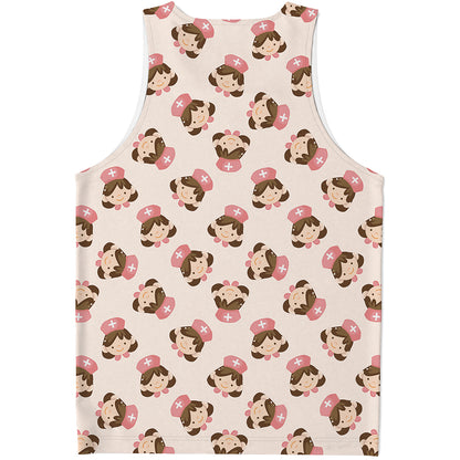 Cute Cartoon Nurse Pattern Print Men's Tank Top