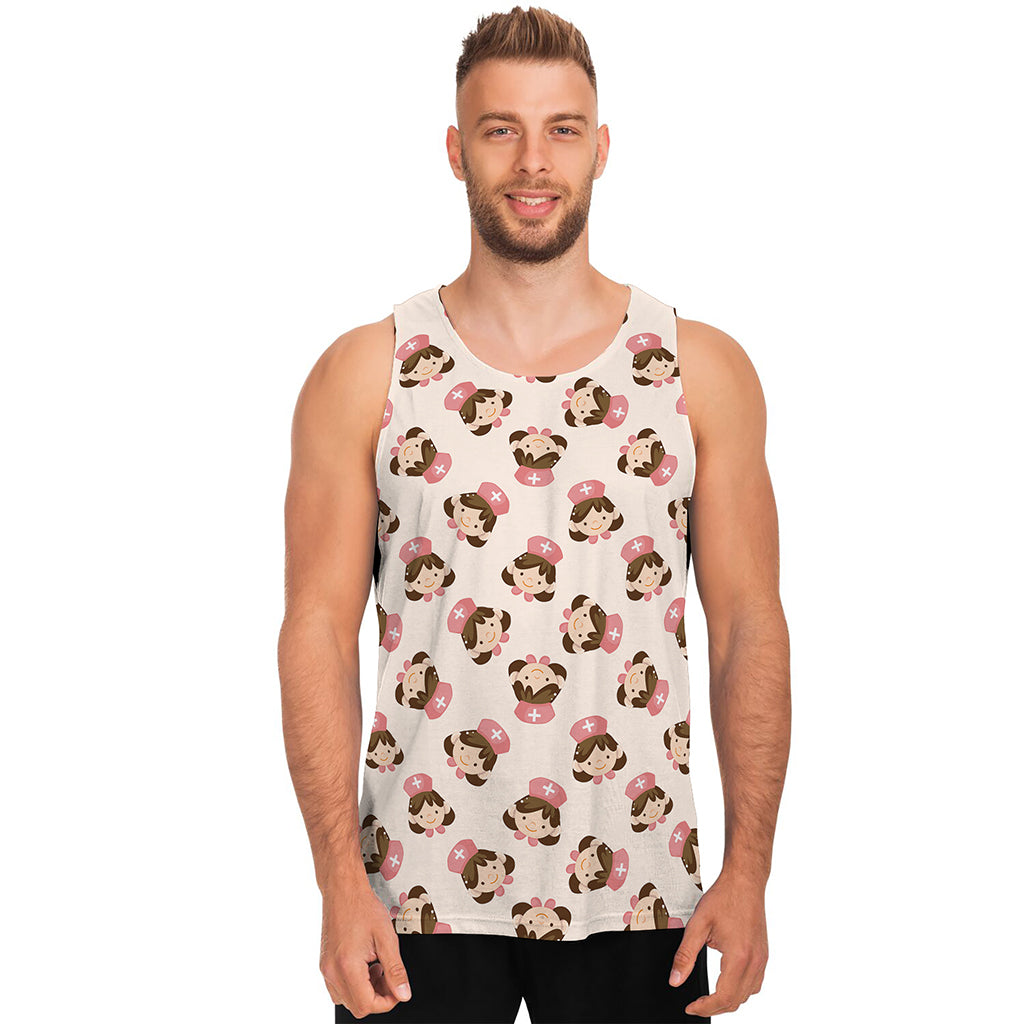 Cute Cartoon Nurse Pattern Print Men's Tank Top